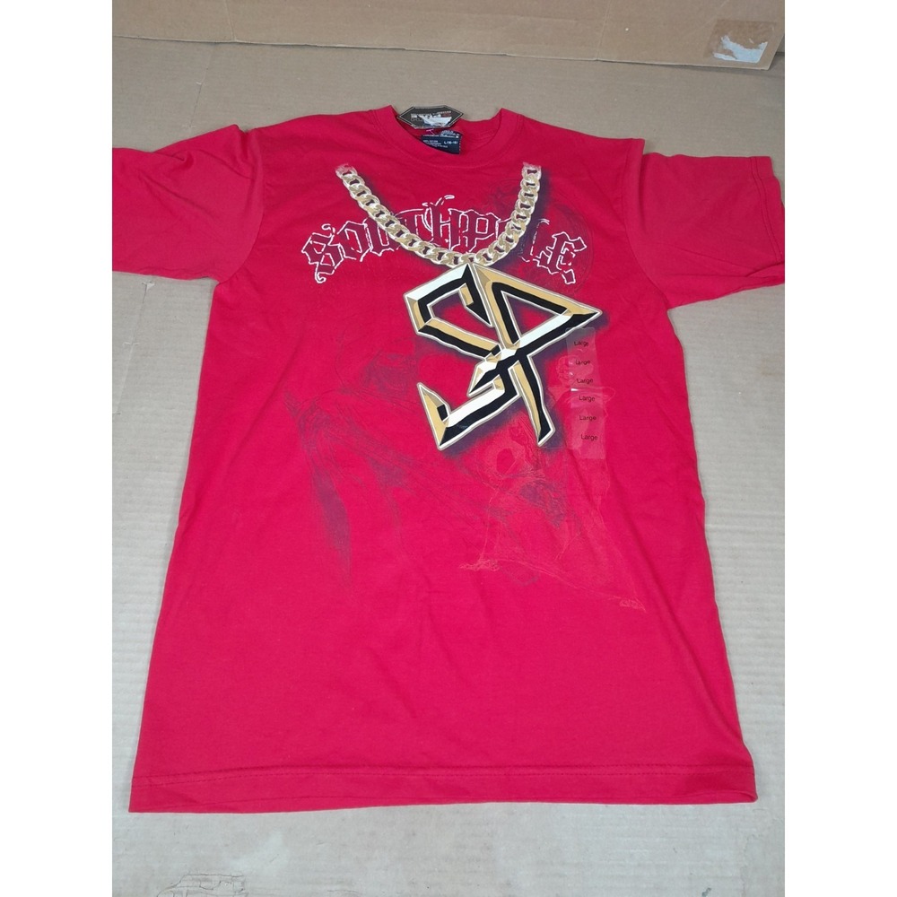 Vintage Vtg  SOUTHPOLE Red T Shirt W / Tags Y2k Sz L REAPER GOLD CHAIN
